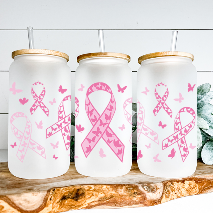 Cancer Butterfly Frosted Can Glass with Lid + Straw — LOCAL FIXTURE