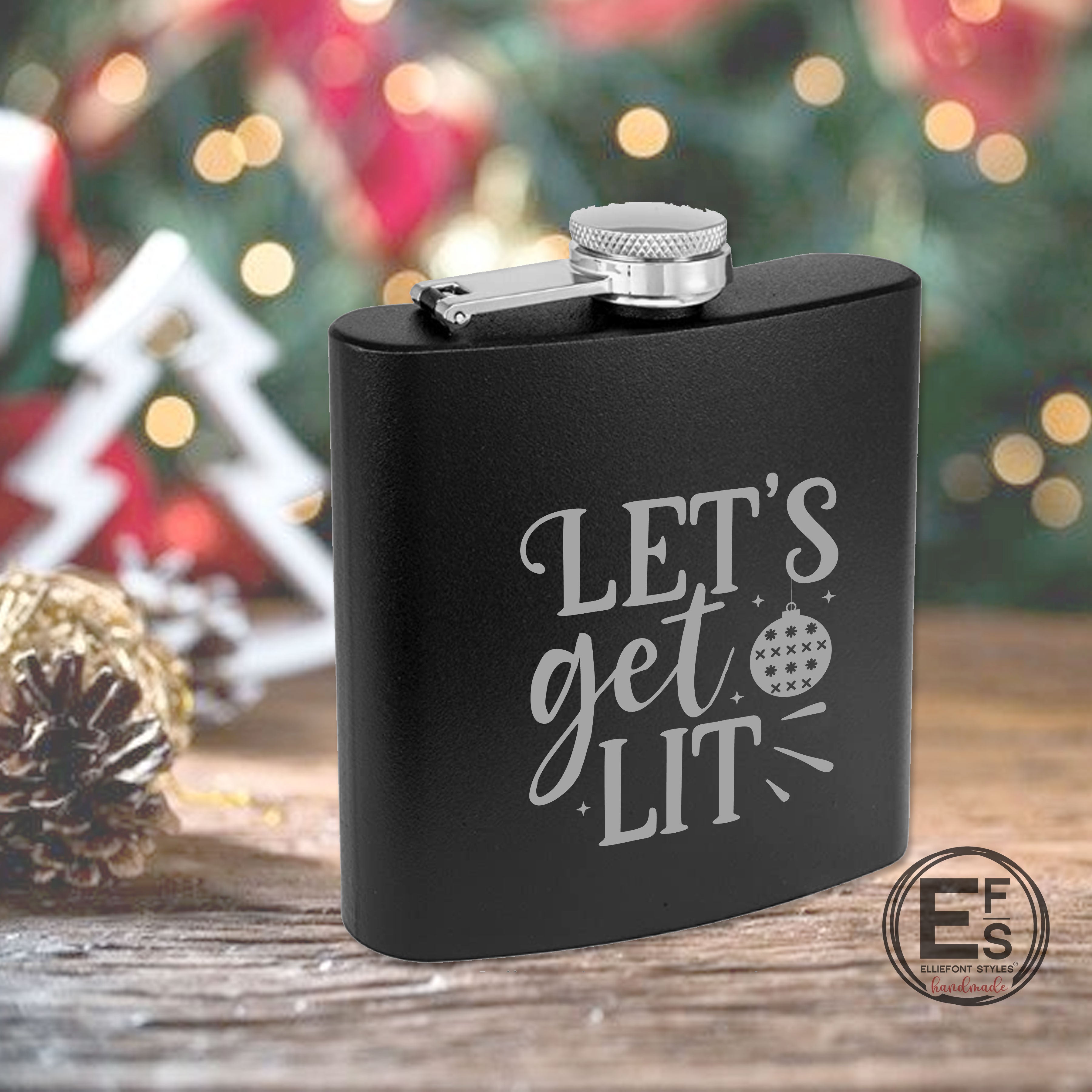 Christmas Quotes and Sayings Design Custom Black Flask Set