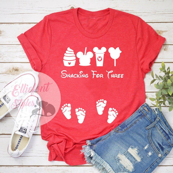 Elliefont Styles Snacking for Three Disney Twins Pregnancy Announcement Shirt Cardinal / 3XLarge